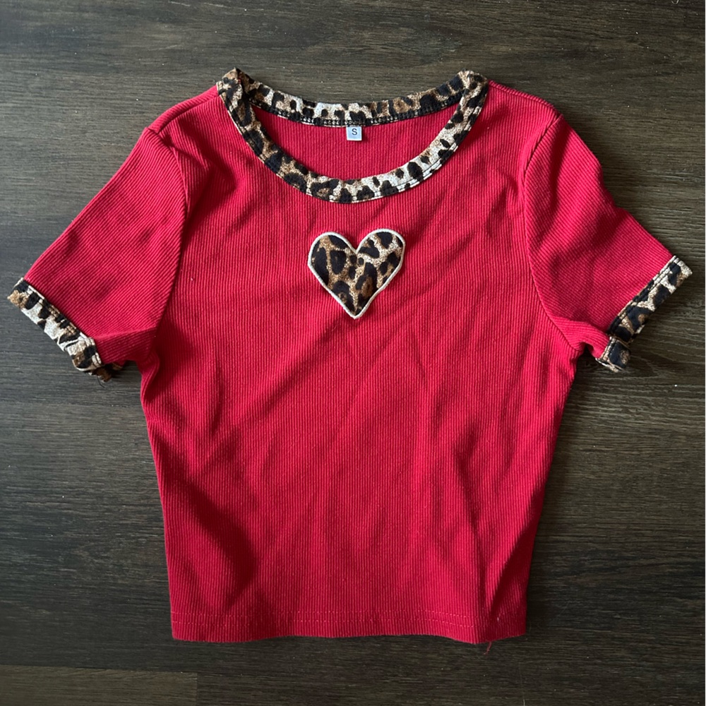 Red Leopard Print Heart Top